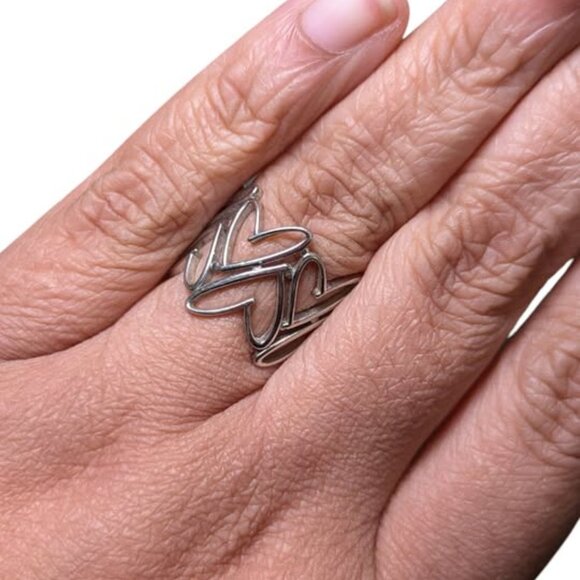 Sterling Silver .925 Open Heart Band - Picture 2 of 5